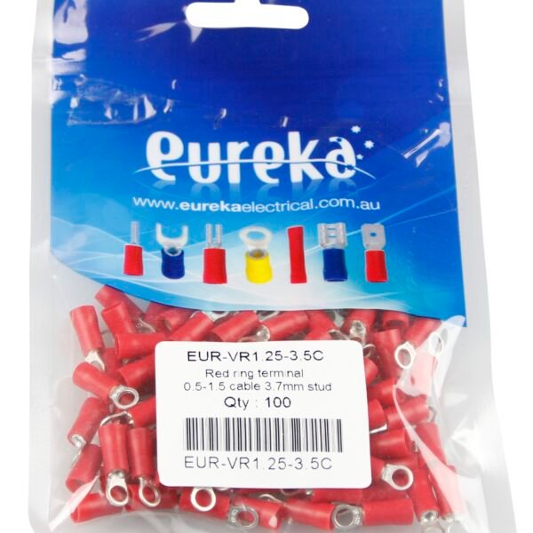 Ring Terminal Red 0.5-1.5mm 3.7mm Stud 19A 100 PKT