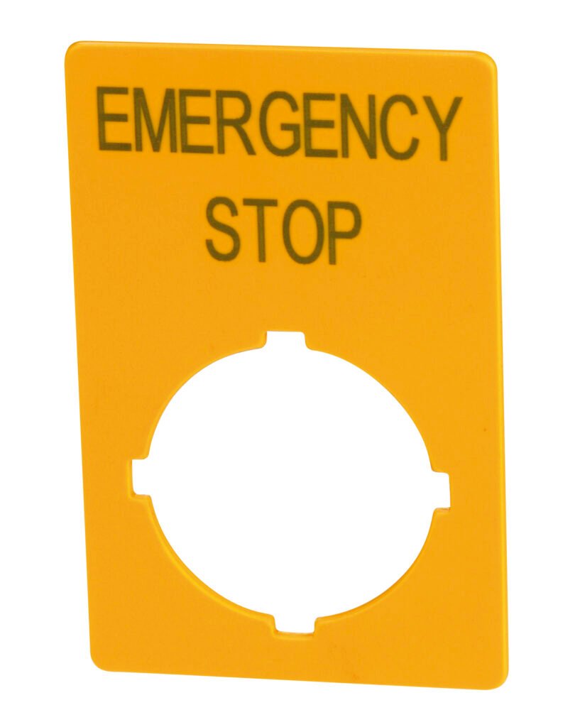 Label 33 x 50mm Yellow Emergency Stop