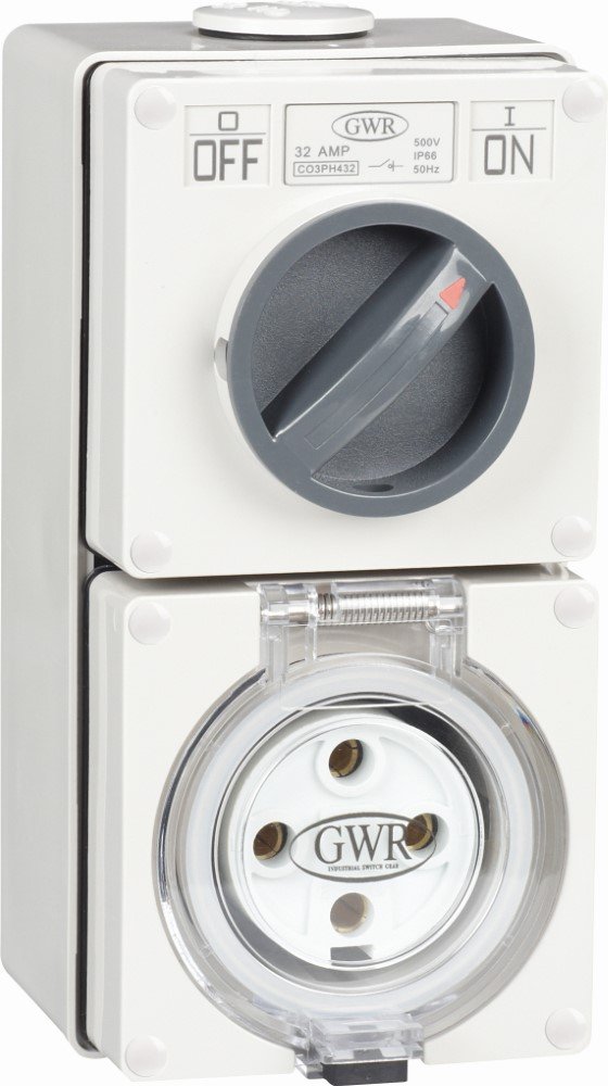 Switched Socket Outlet 4 Round Pin 32A 440V IP66