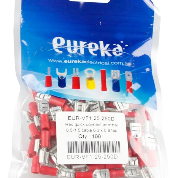 Quick Conne Red 0.5-1.5mm 6.3 x 0.8mm 10A 100 PKT