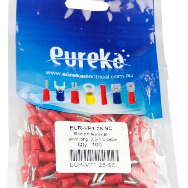 Wire Pin Red 0.5-1.5mm  9mm Pin 19A 100 PKT