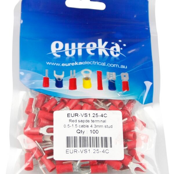 Spade Termi Red 0.5-1.5mm  4mm Stud 19A 100 PKT