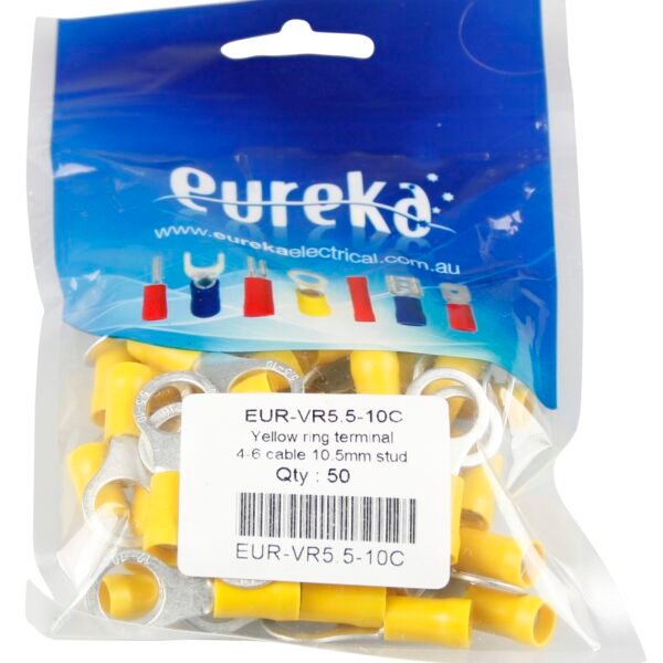 Ring Terminal Yell 2.5-6.0mm 10mm Stud 48 50 PKT