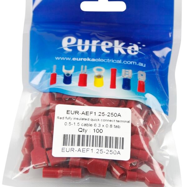 Qu Con Fem Red 0.5-1.5mm 6.3x0.8mm tab 100 PKT