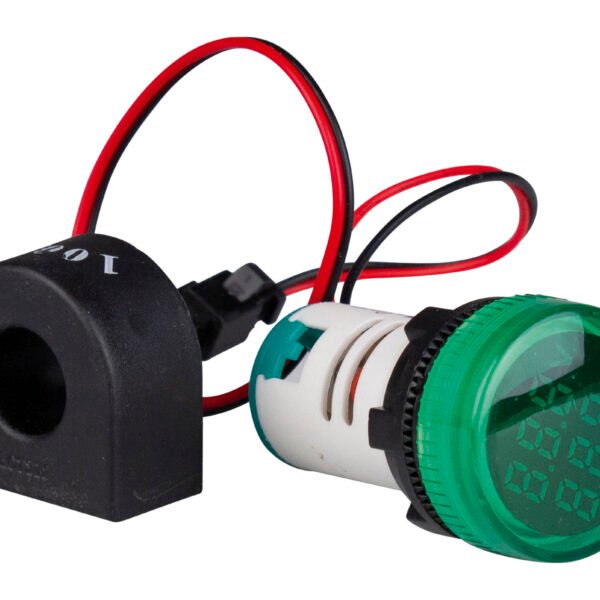 Ammeter-Voltmeter 22mm 0-100A 50-500VAC Green