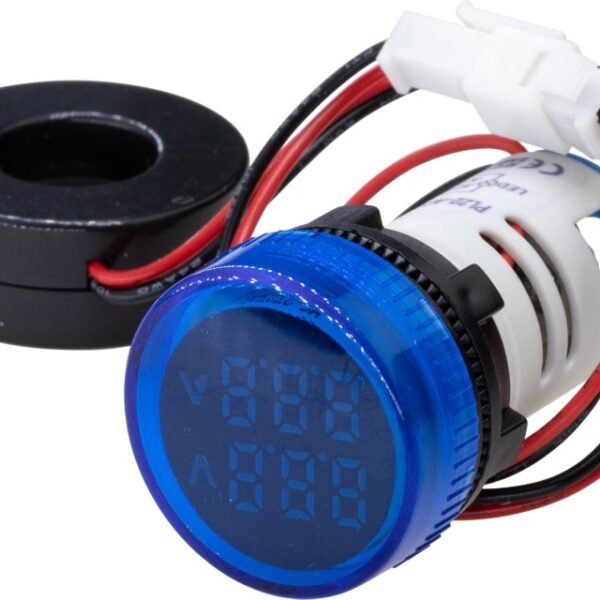 Ammeter - Voltmeter 22mm 0-100A 50-500VAC Blue